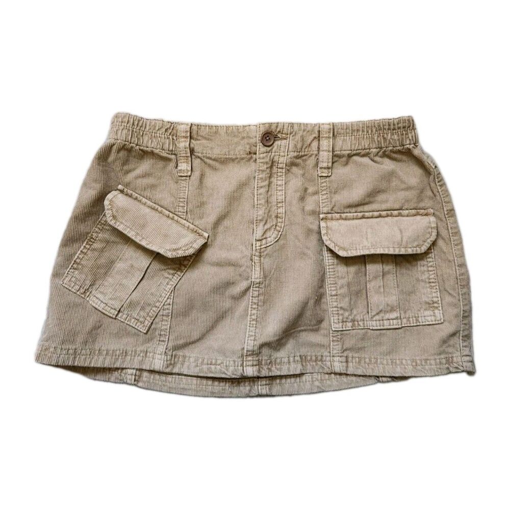 BDG Urban Outfitters Y2K Corduroy Cargo Mini Skirt Khaki Pockets Womens L EUC